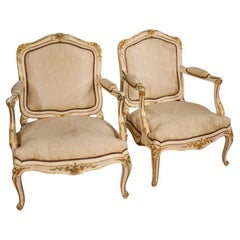 Retro Pair of 20th Century Lacquered Painted and Gilded Wood French Armchairs, 1960s