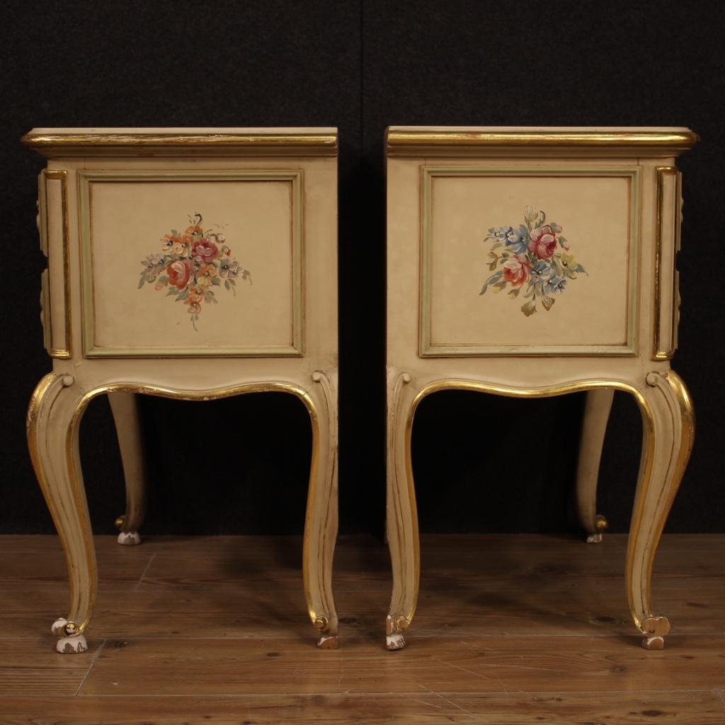 Italian Pair of 20th Century Lacquered Painted and Giltwood Venetian Nightstands, 1960