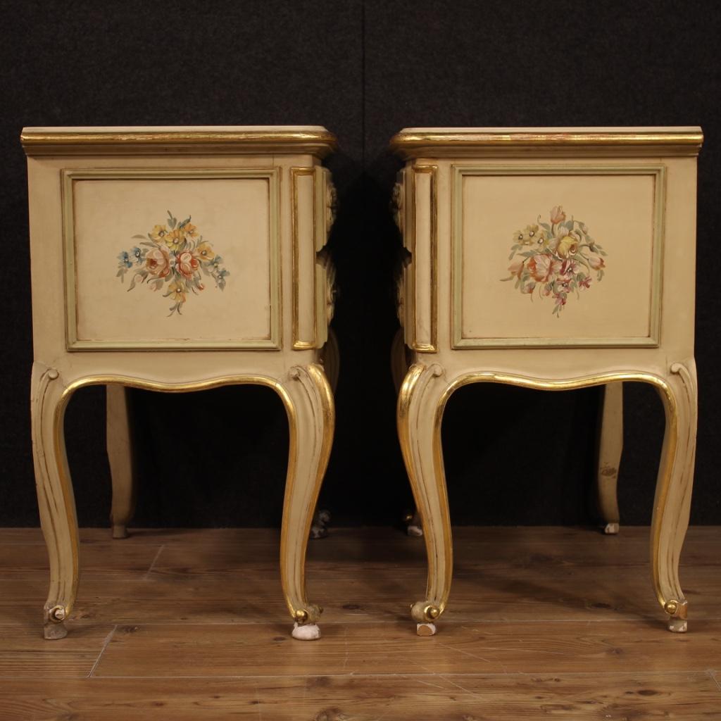 Wood Pair of 20th Century Lacquered Painted and Giltwood Venetian Nightstands, 1960