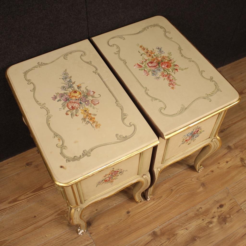 Pair of 20th Century Lacquered Painted and Giltwood Venetian Nightstands, 1960 3