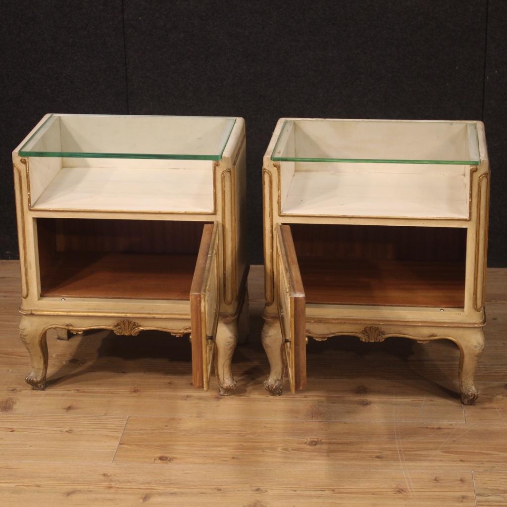 Pair of 20th Century Lacquered Painted Giltwood French Bedside Tables, 1960 6