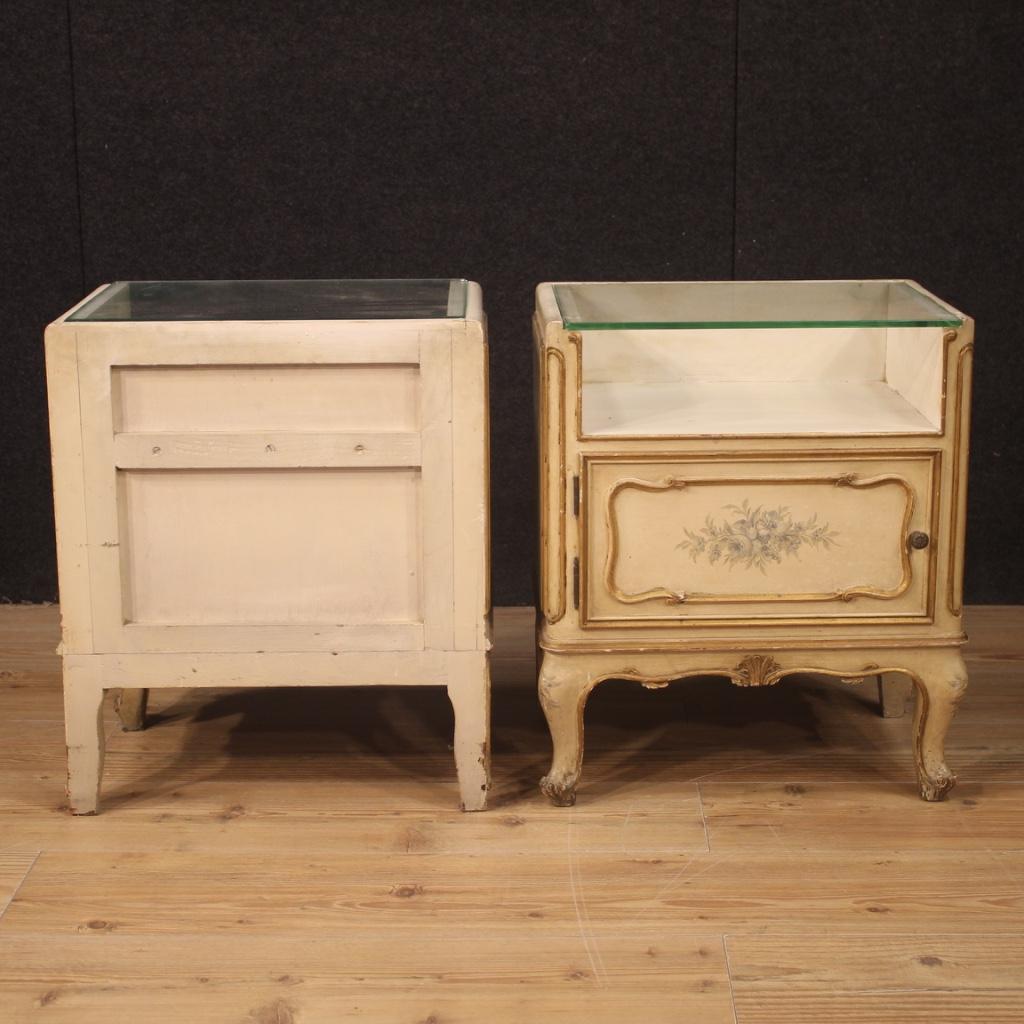 Wood Pair of 20th Century Lacquered Painted Giltwood French Bedside Tables, 1960