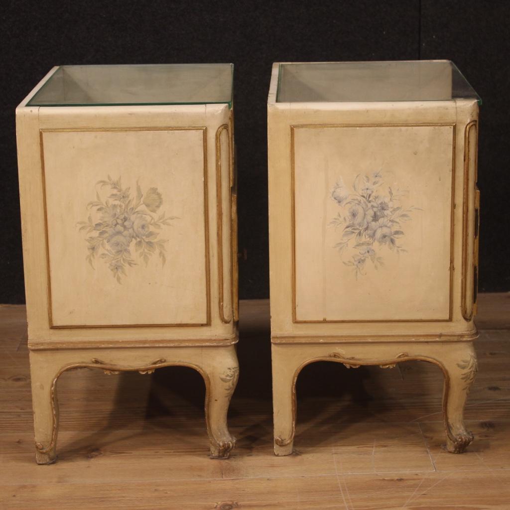 Pair of 20th Century Lacquered Painted Giltwood French Bedside Tables, 1960 1