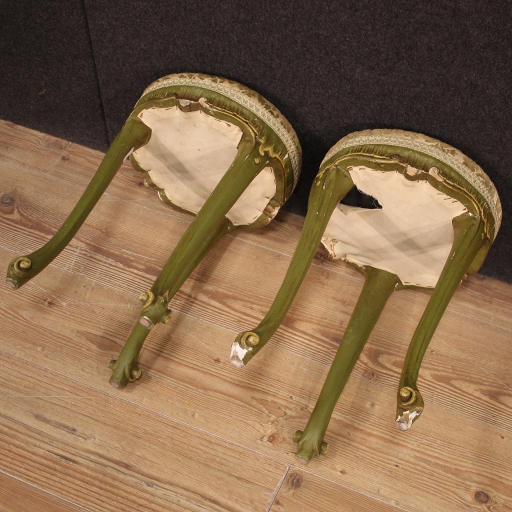 Pair of 20th Century Lacquered, Painted Wood and Velvet Venetian Stools, 1960 For Sale 5