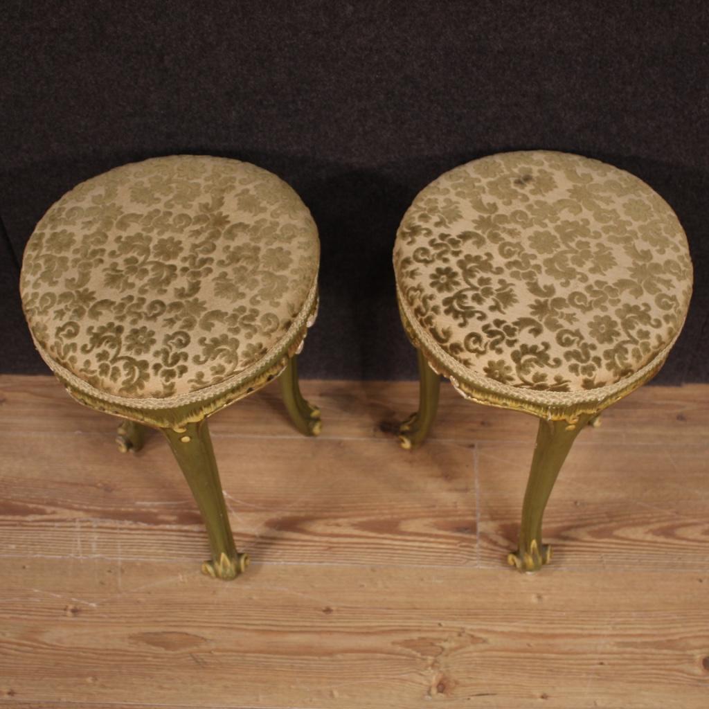 Mid-20th Century Pair of 20th Century Lacquered, Painted Wood and Velvet Venetian Stools, 1960 For Sale