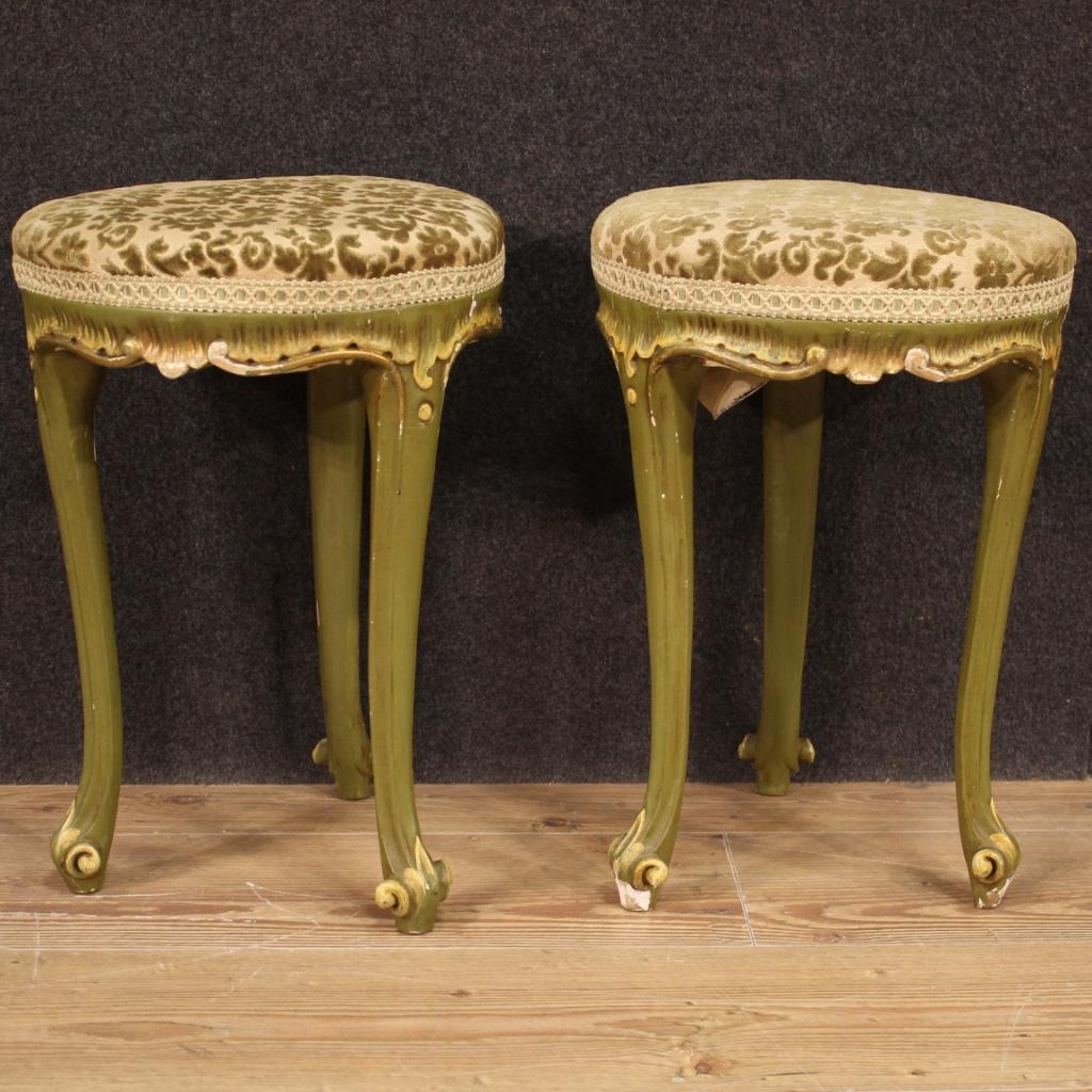 Pair of 20th Century Lacquered, Painted Wood and Velvet Venetian Stools, 1960 For Sale 4