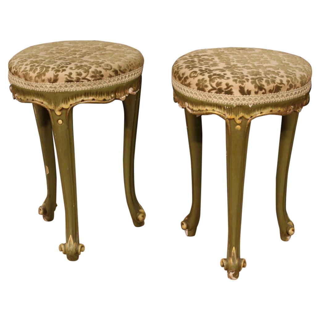 Pair of 20th Century Lacquered, Painted Wood and Velvet Venetian Stools, 1960