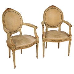 Pair of 20th Century Lacquered Painted Wood Italian Louis XVI Style Armchairs