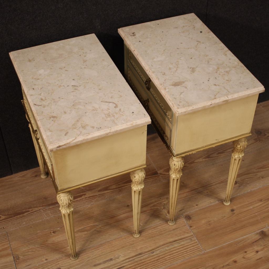 Pair of 20th Century Lacquered Wood Marble Italian Louis XVI Style Night Stands 7