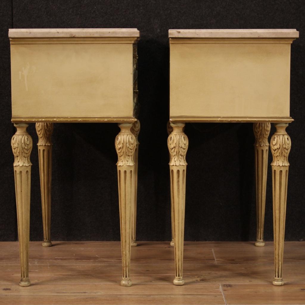 Pair of 20th Century Lacquered Wood Marble Italian Louis XVI Style Night Stands 4
