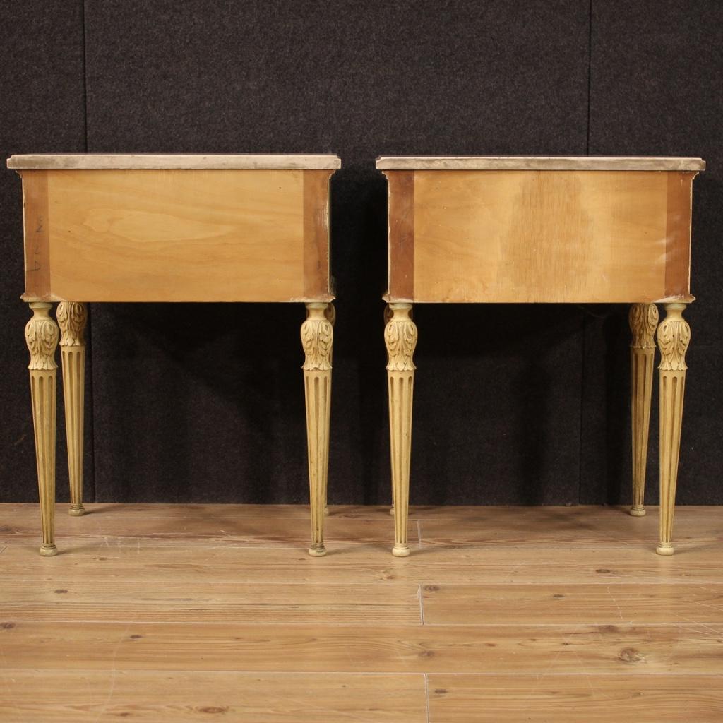 Pair of 20th Century Lacquered Wood Marble Italian Louis XVI Style Night Stands 5