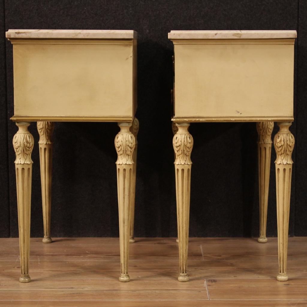 Pair of 20th Century Lacquered Wood Marble Italian Louis XVI Style Night Stands 6