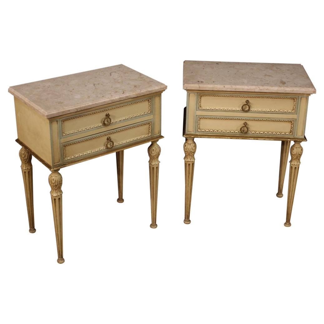 Pair of 20th Century Lacquered Wood Marble Italian Louis XVI Style Night Stands