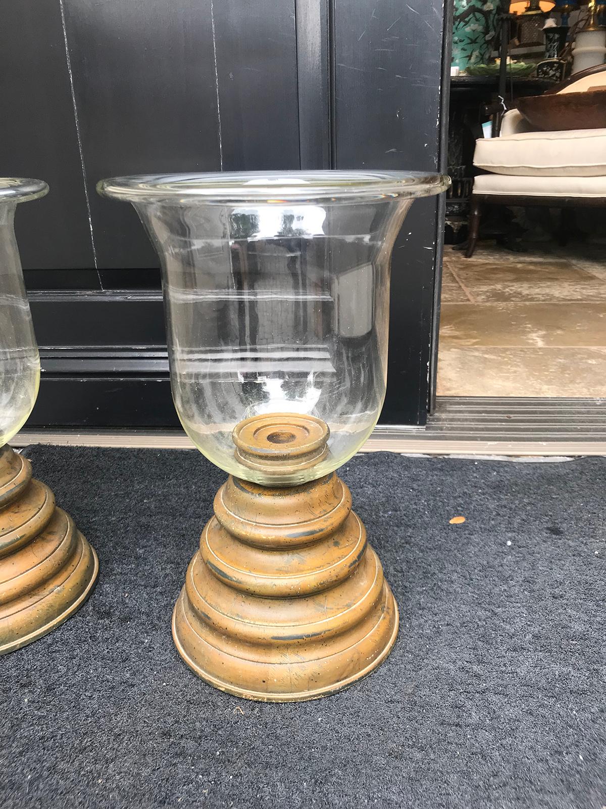 Pair of 20th Century Large Glass and Wooden Photophores 3