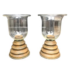 Pair of 20th Century Large Glass and Wooden Photophores