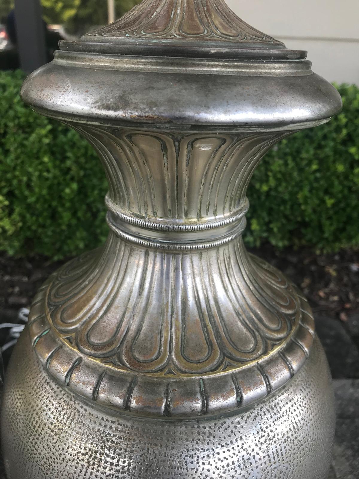 Pair of 20th Century Large Italian Deco Style Silvered Urns as Lamps 6