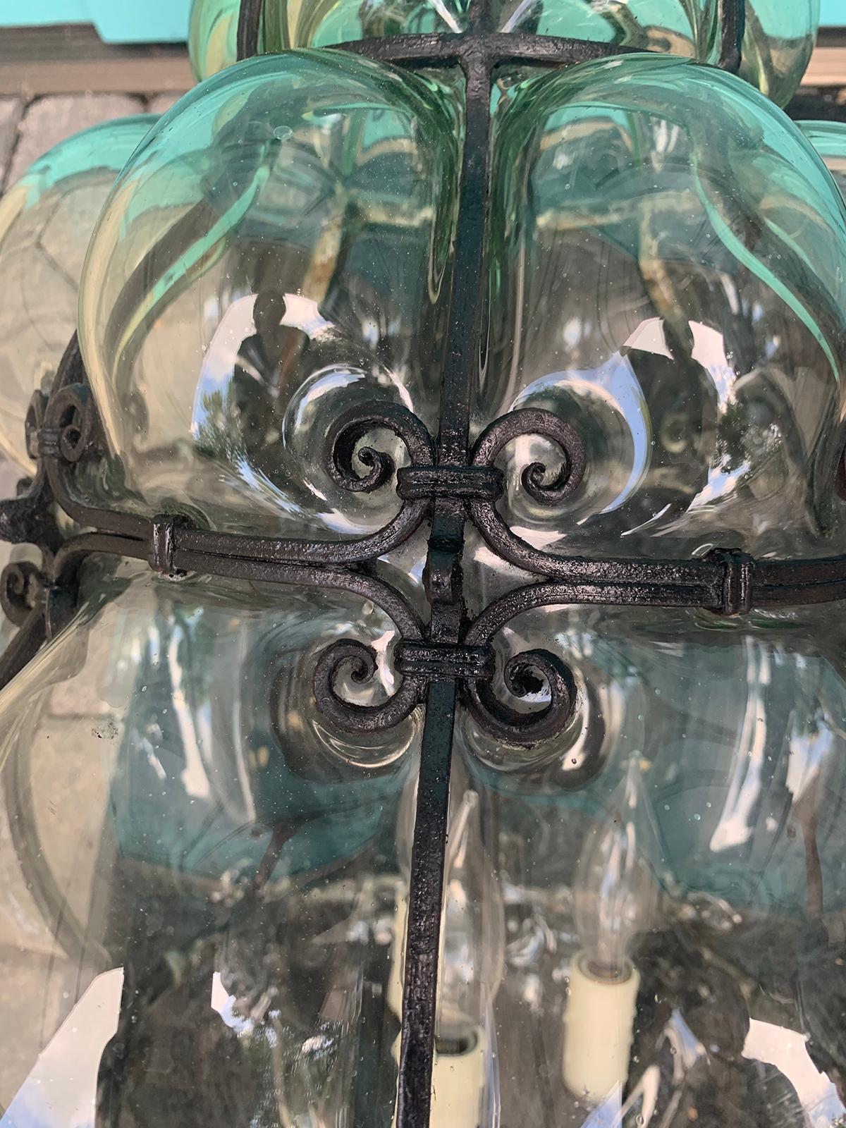 Pair of 20th Century Large Italian Murano Bubble Glass Iron-Bound Lanterns 11