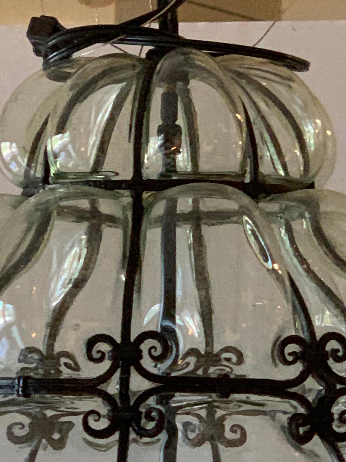 Pair of 20th Century Large Italian Murano Bubble Glass Iron-Bound Lanterns 1