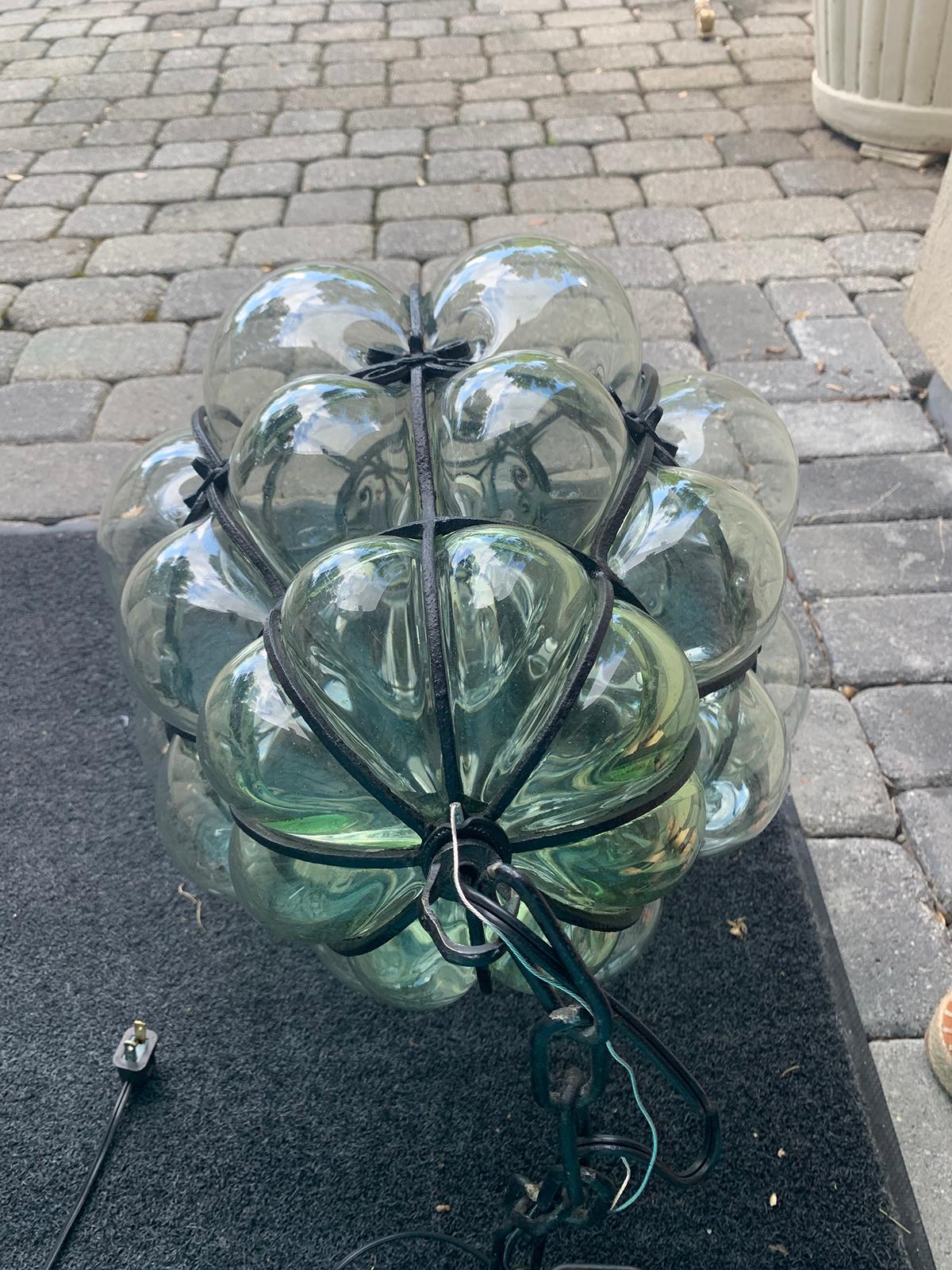 Pair of 20th Century Large Italian Murano Bubble Glass Iron-Bound Lanterns 5