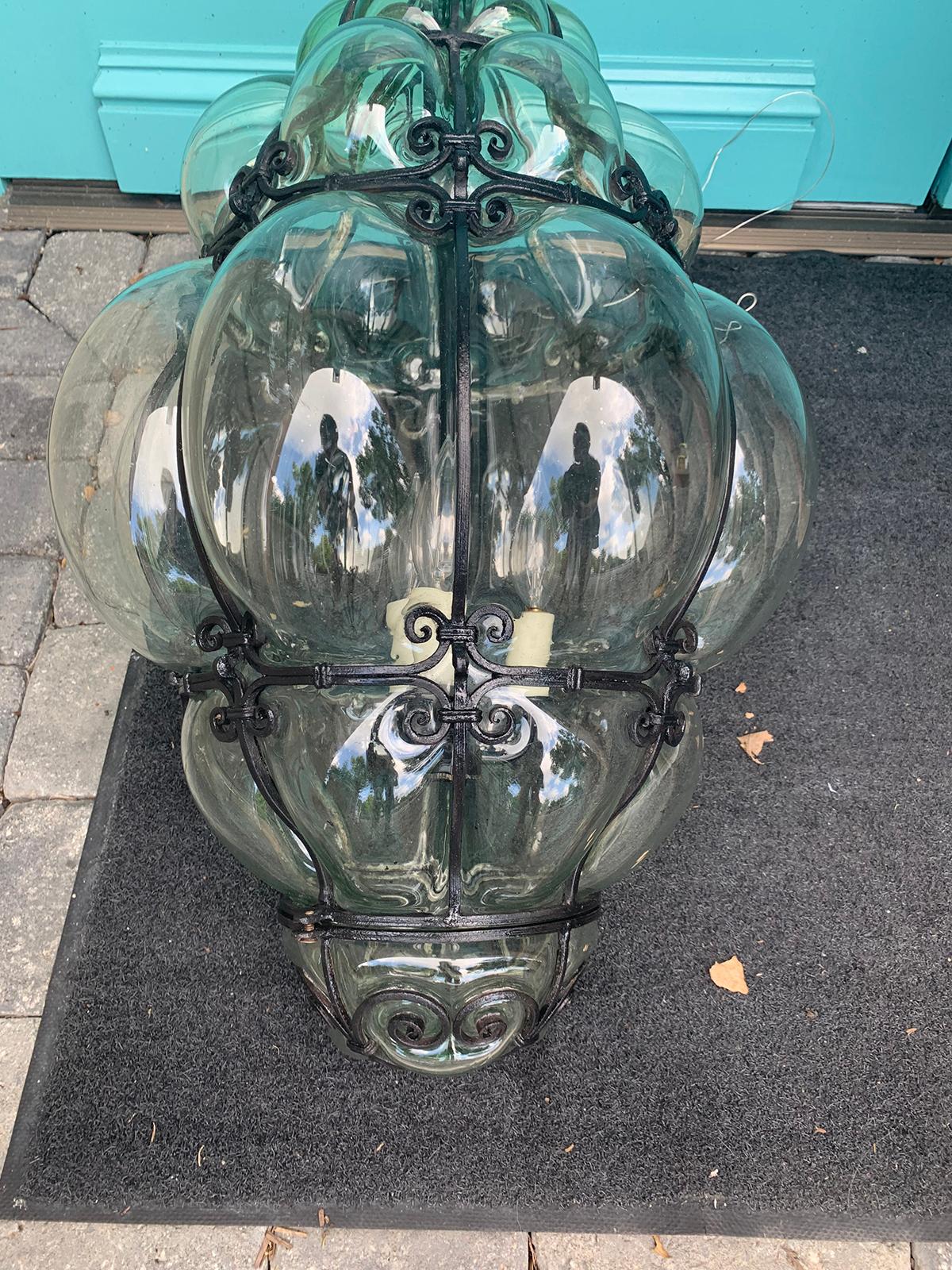 Pair of 20th Century Large Italian Murano Bubble Glass Iron-Bound Lanterns 6