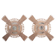 Antique Pair of 20th Century Large Italian Sunburst Mirrors
