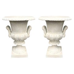 Pair of 20th Century Large Neoclassical Metal Urns with Custom Painted Finish