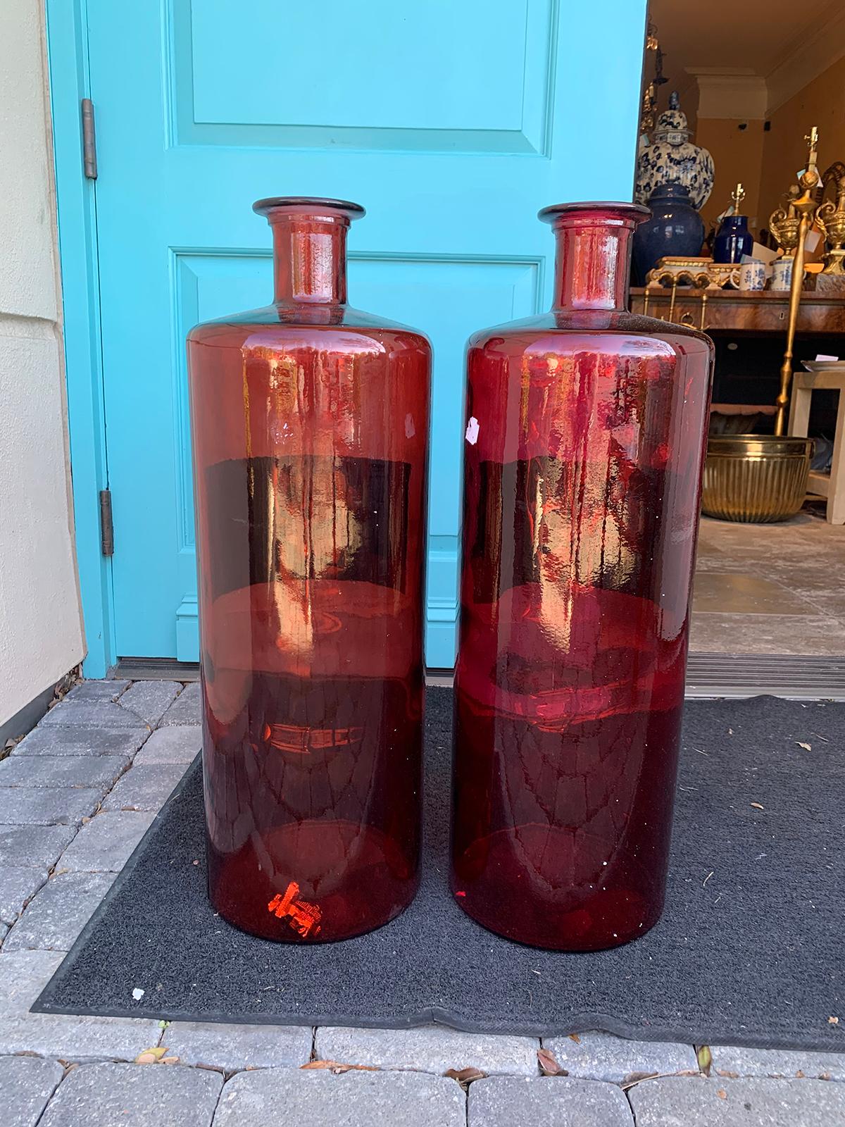 Pair of 20th Century Large Red Glass Apothecary Jars 4