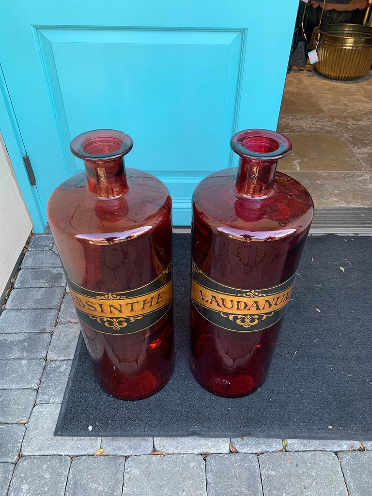 Pair of 20th Century Large Red Glass Apothecary Jars at 1stDibs