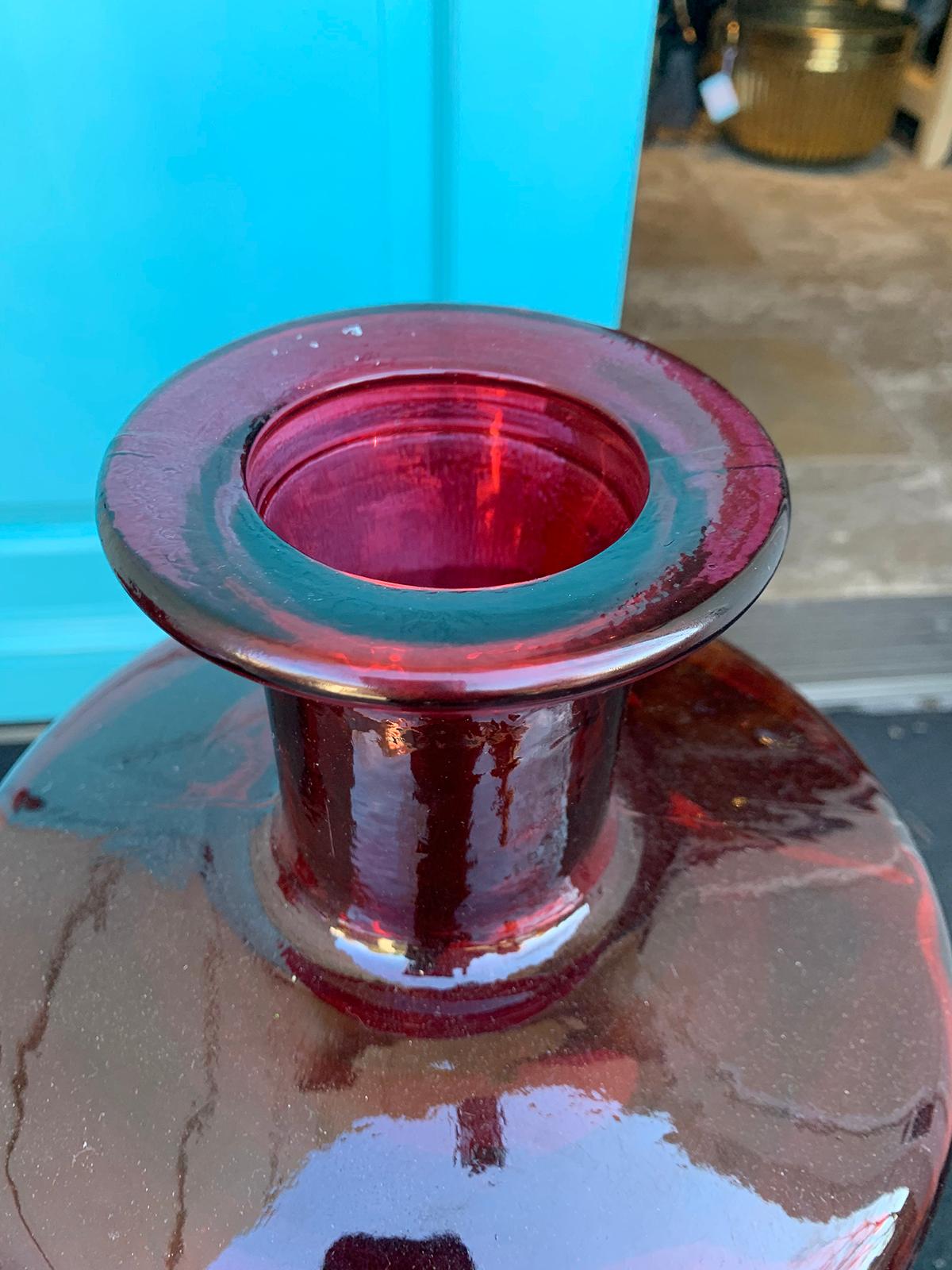 Pair of 20th Century Large Red Glass Apothecary Jars In Good Condition In Atlanta, GA