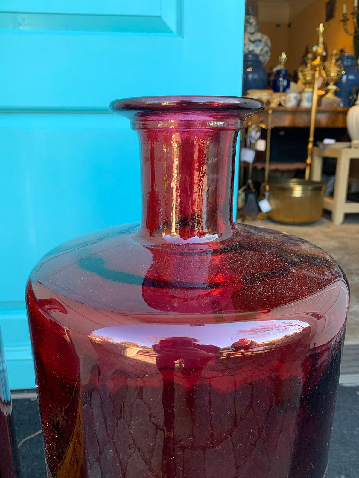 Pair of 20th Century Large Red Glass Apothecary Jars 1