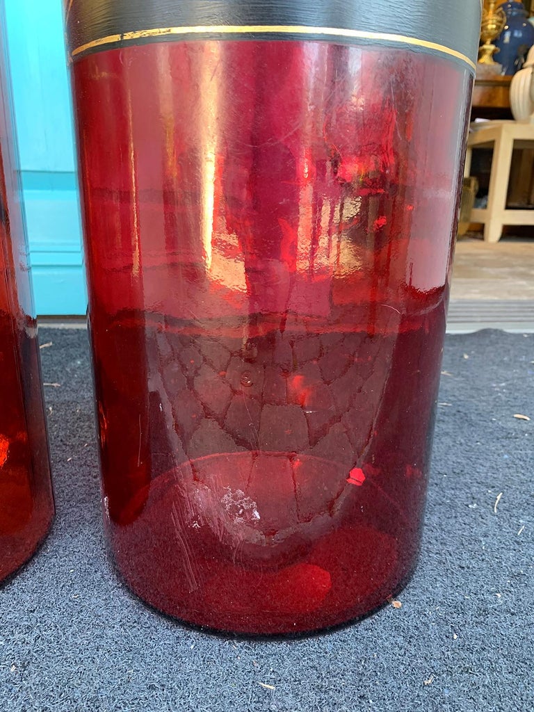 Pair of 20th Century Large Red Glass Apothecary Jars at 1stDibs