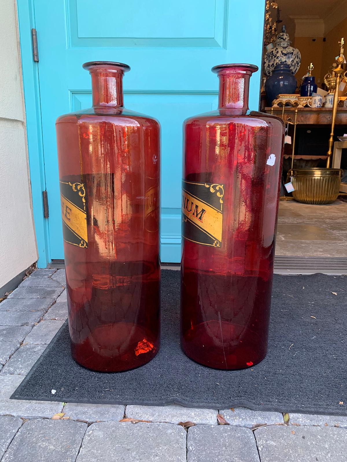 Pair of 20th Century Large Red Glass Apothecary Jars 3