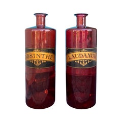 Vintage Pair of 20th Century Large Red Glass Apothecary Jars