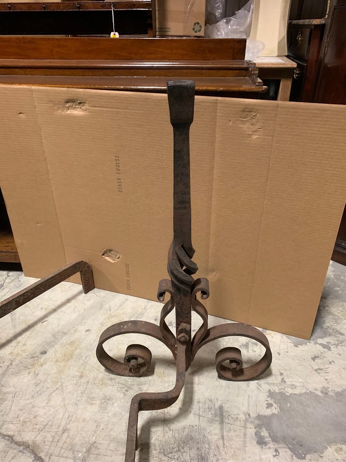Pair of 20th Century Large Scale Wrought Iron Andirons For Sale 11