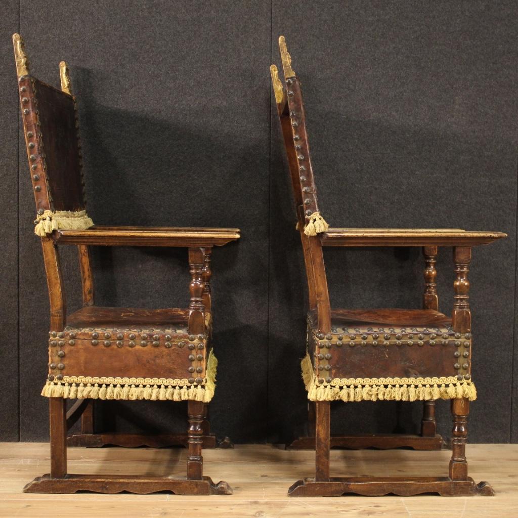 Pair of 20th Century Leather and Wood Italian Armchairs, 1950 5