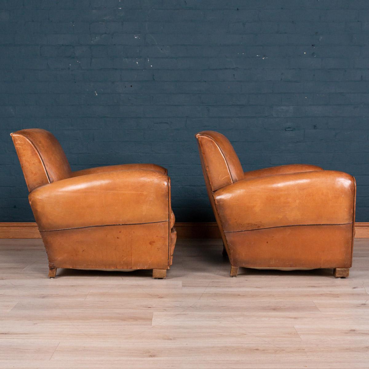 Pair of 20th Century Leather Club Chairs, circa 1930 1