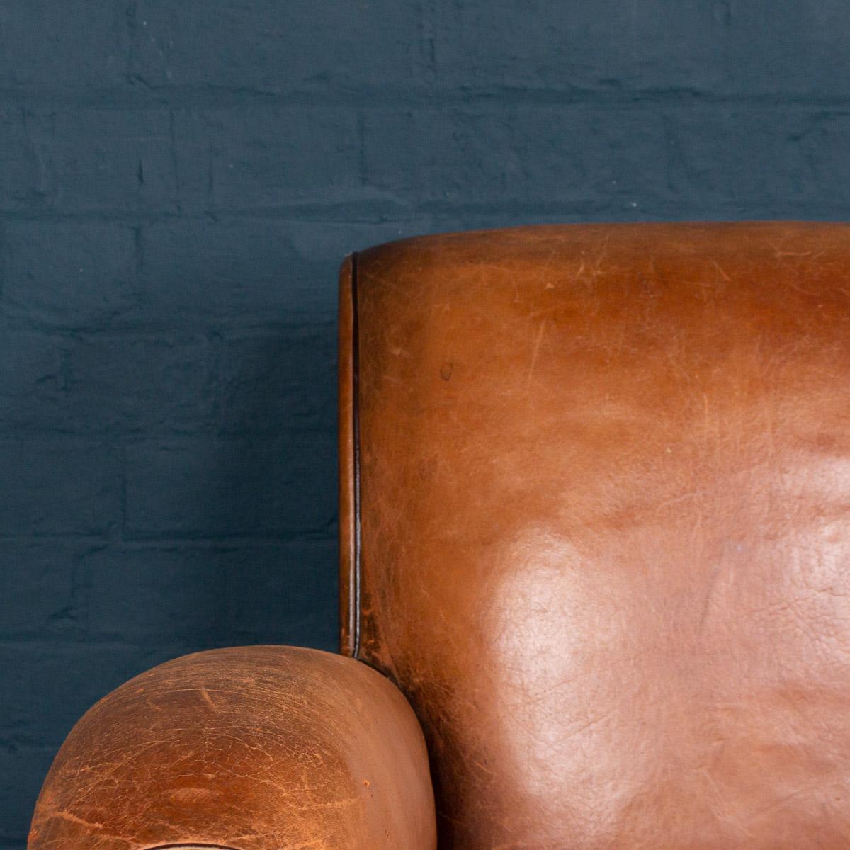 Pair of 20th Century Leather Club Chairs, circa 1930 4