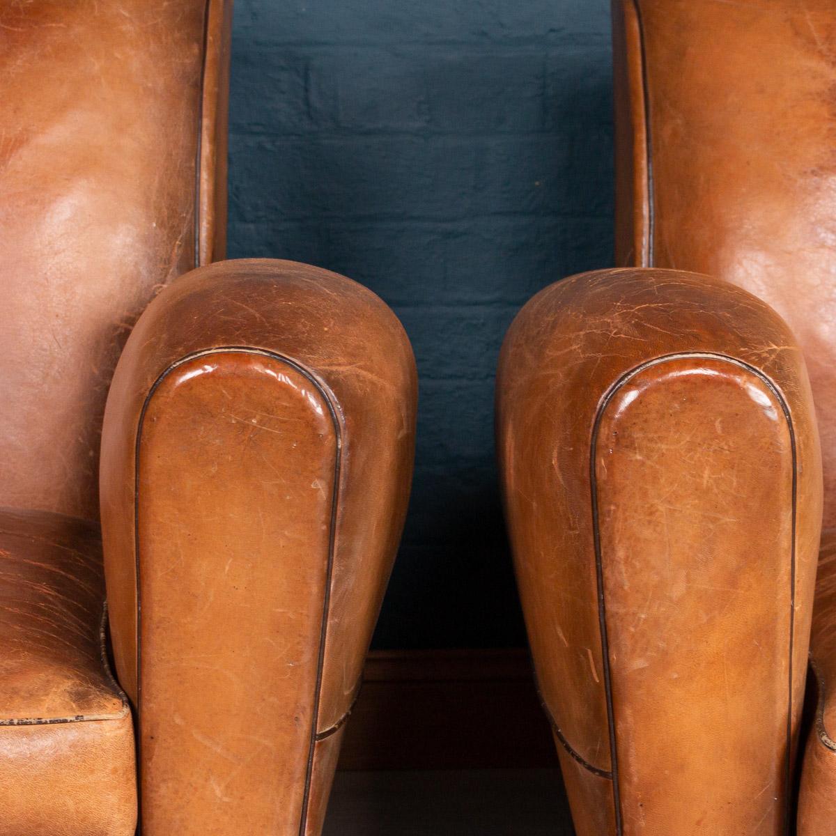 Pair of 20th Century Leather Club Chairs, circa 1930 5