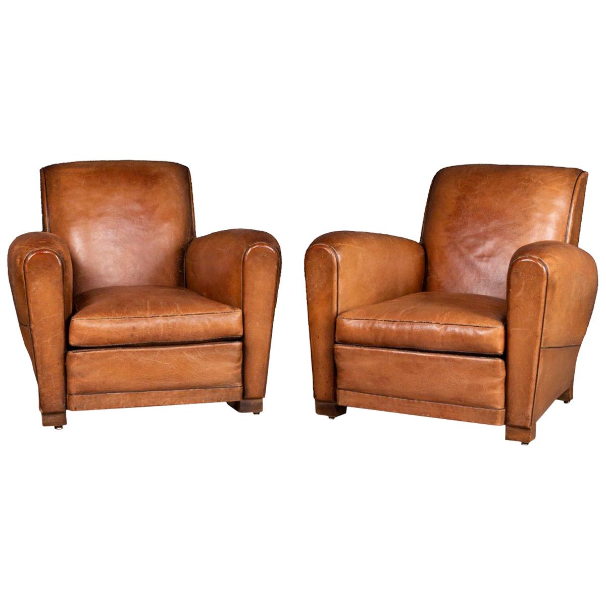 Pair of 20th Century Leather Club Chairs, circa 1930