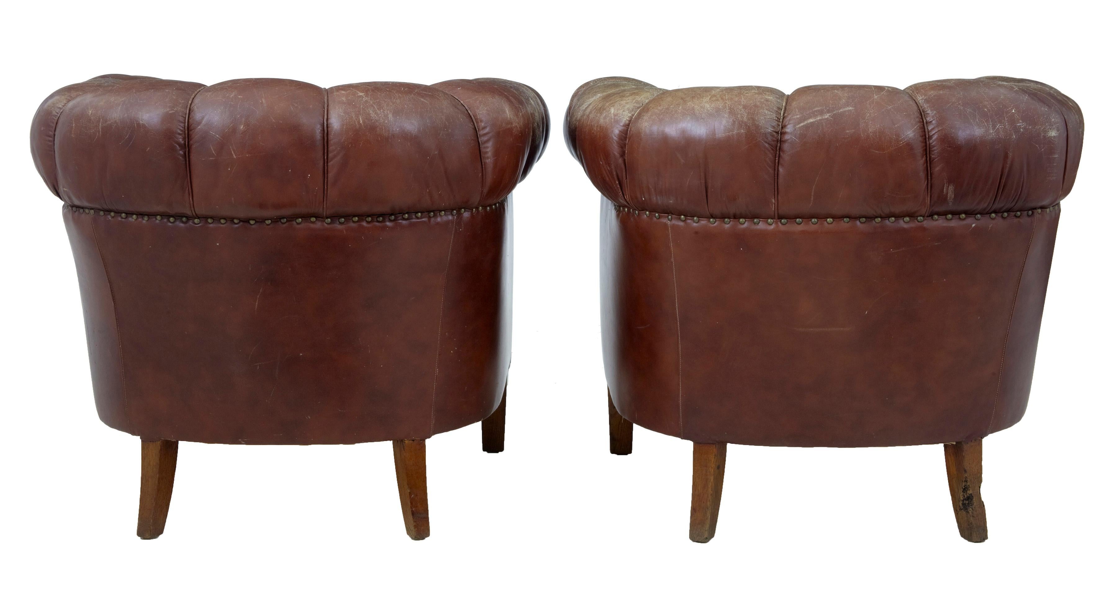 Art Deco Pair of 20th Century Leather Lounge Armchairs