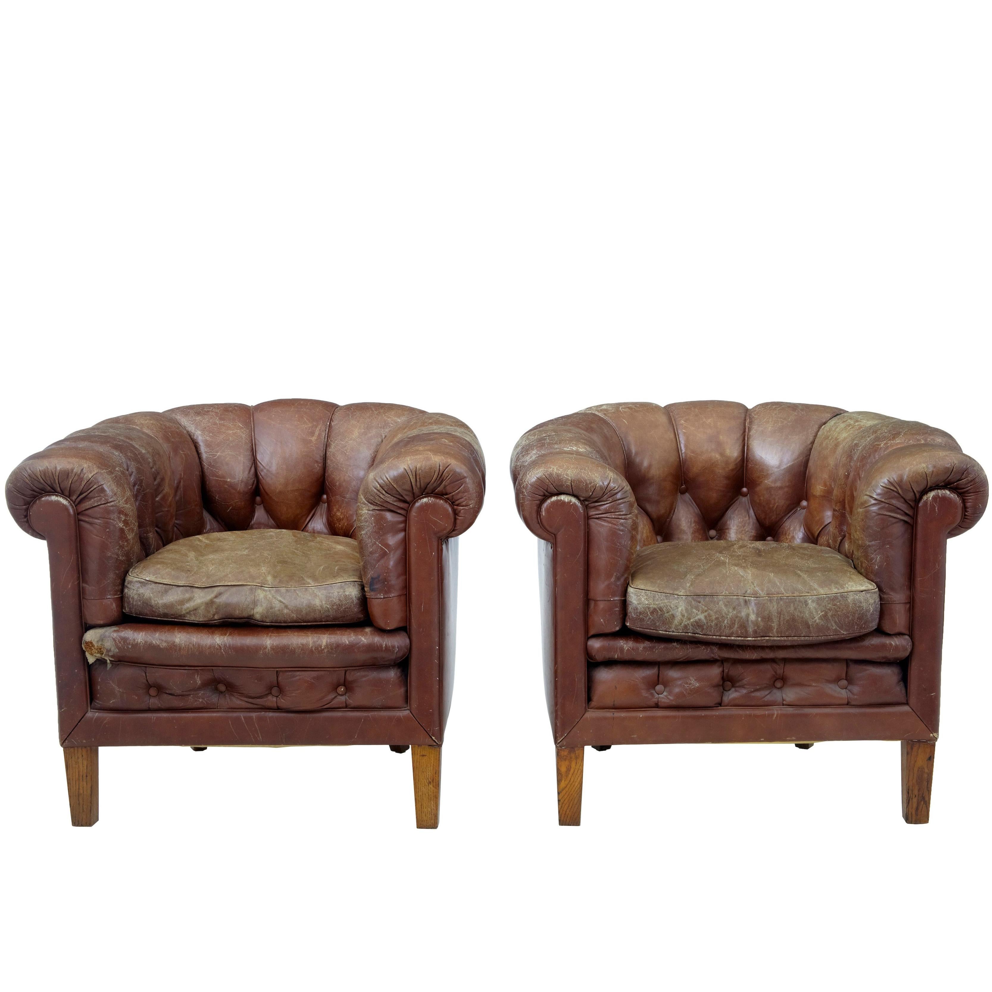 Pair of 20th Century Leather Lounge Armchairs