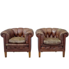 Pair of 20th Century Leather Lounge Armchairs