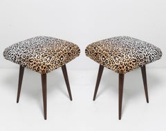 Pair of 20th Century Leopard Velvet Vintage Stools, Europe, 1960s