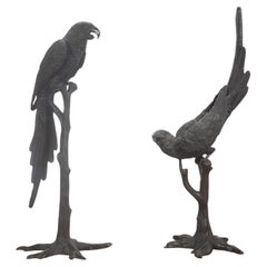 Pair of 20th Century Life Size Bronze Macaw Birds