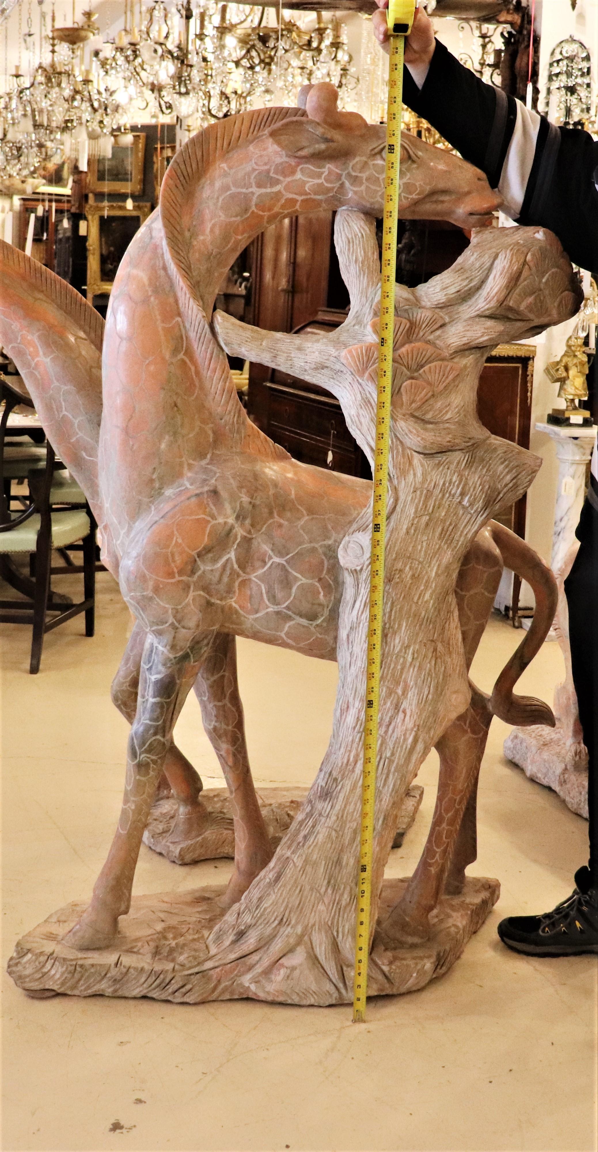 Pair of 20th Century Life Size Pink Striated Marble Baby Giraffes For Sale 4