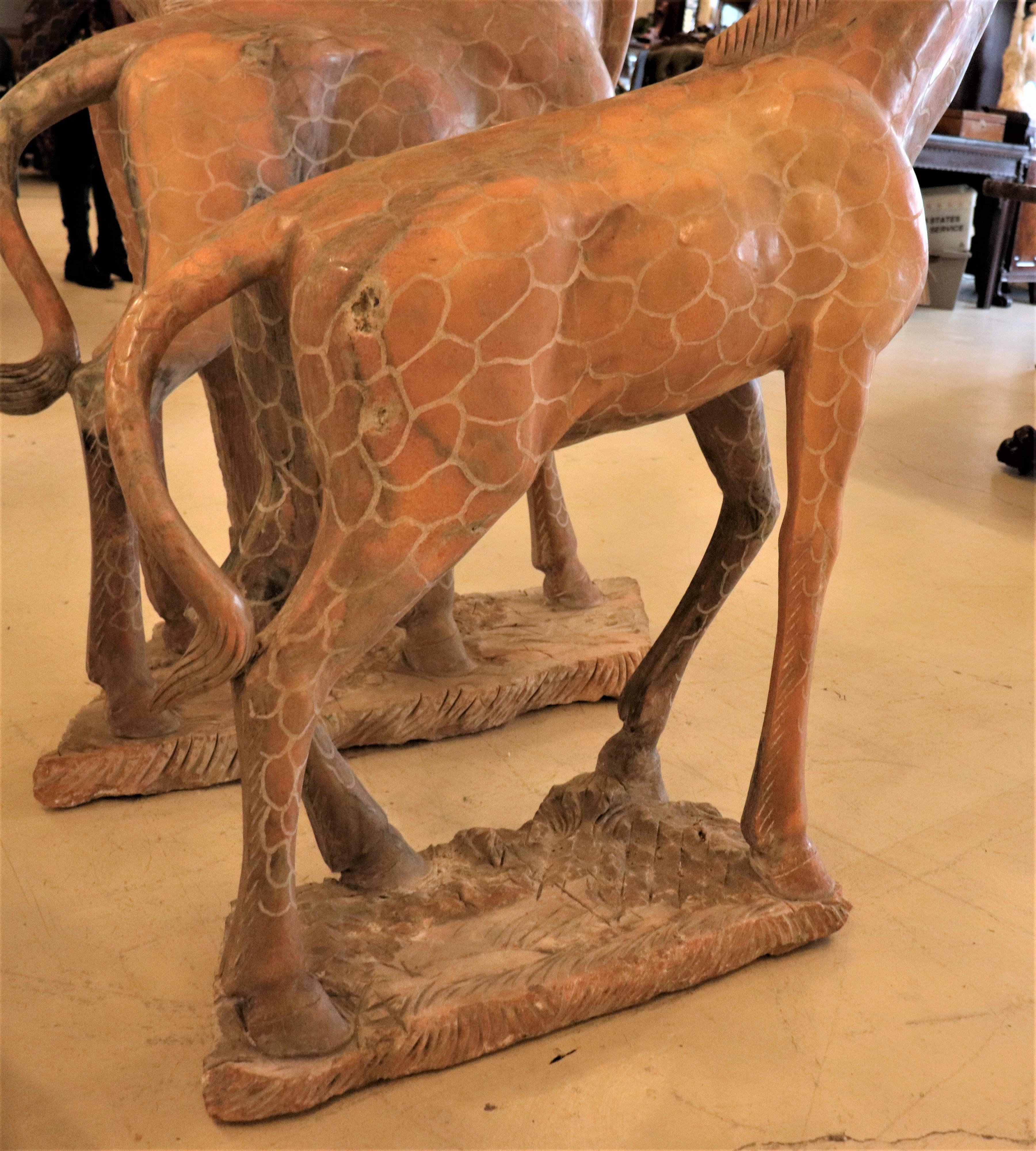 Pair of 20th Century Life Size Pink Striated Marble Baby Giraffes For Sale 6