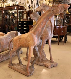 Pair of 20th Century Life Size Pink Striated Marble Baby Giraffes