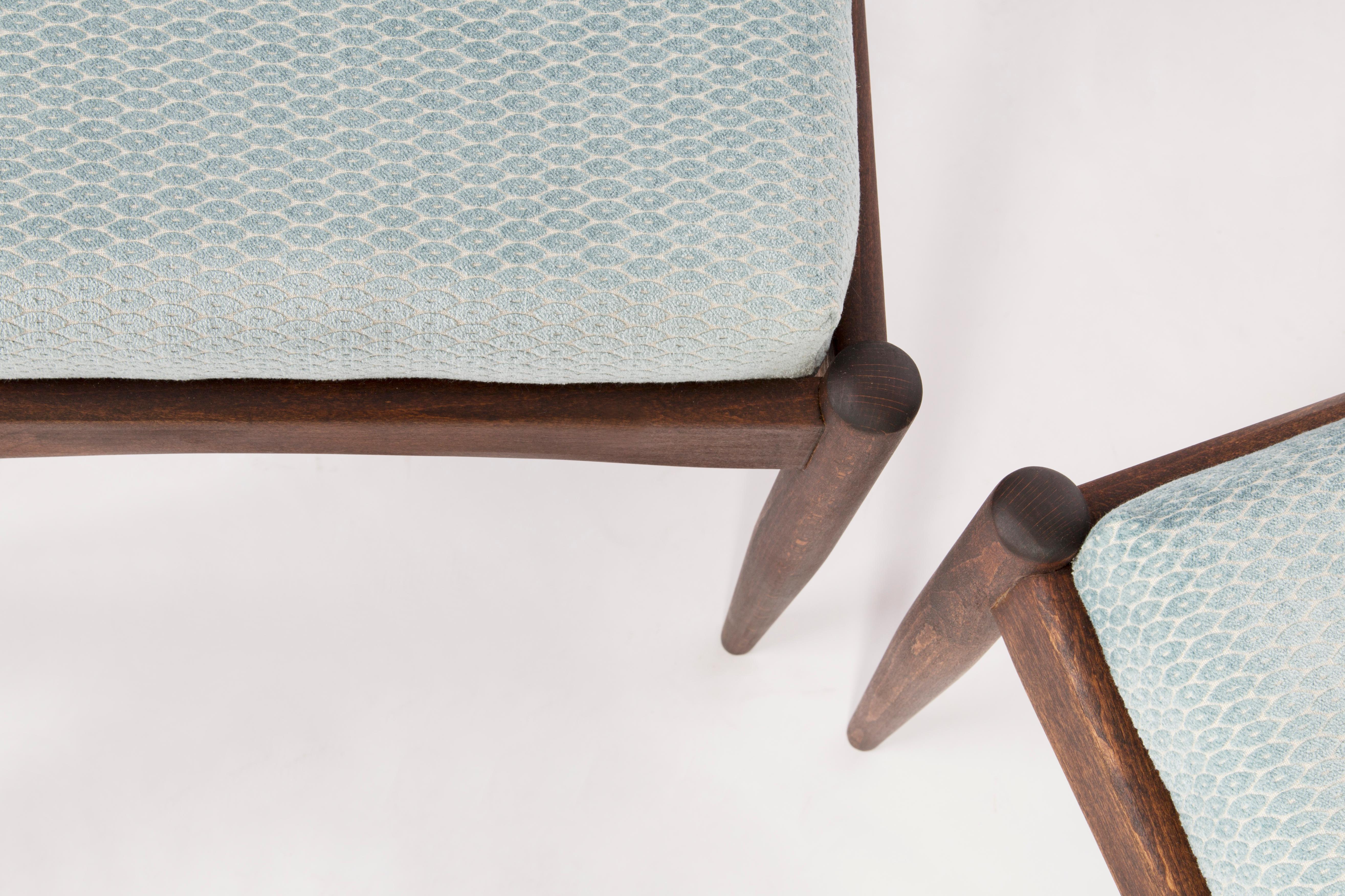 Polish Pair of 20th Century Light Blue Velvet Pattern Stools, 1960s For Sale