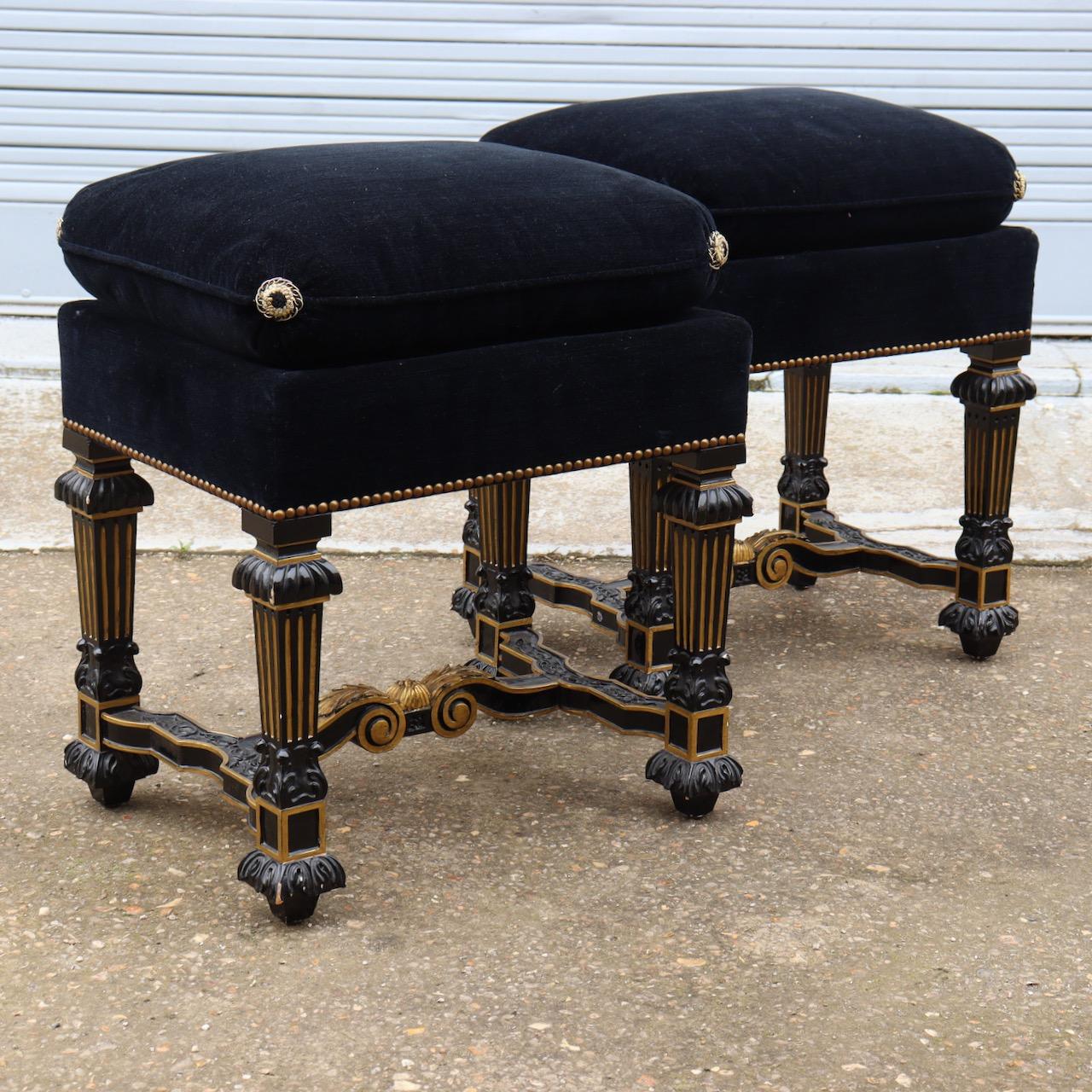 French Pair of 20th Century Louis XIV Style Vintage Benches
