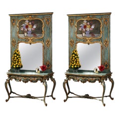 Pair of 20th Century Louis XV Style Mirror with Console
